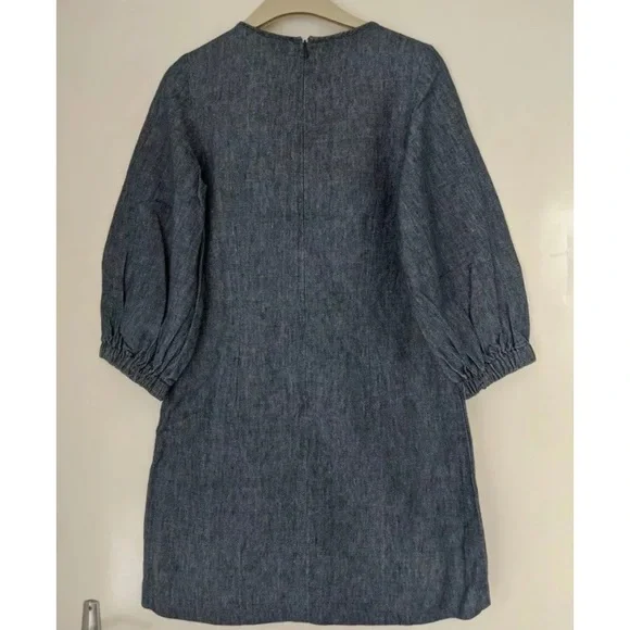 Gorman Floral Embroidery Blue Denim Linen Dress - XS - Picture 2 of 4